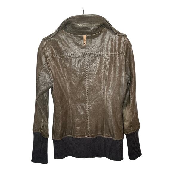 Vintage Mackage I Olive Green Lamb Leather Hidden Hood Biker Aviator Jacket  I S - Picture 2 of 10